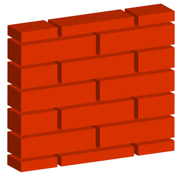 3D, Spatial Brick wall, brickwork with regular pattern isolated