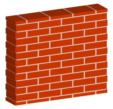3D, Spatial Brick wall, brickwork with regular pattern isolated