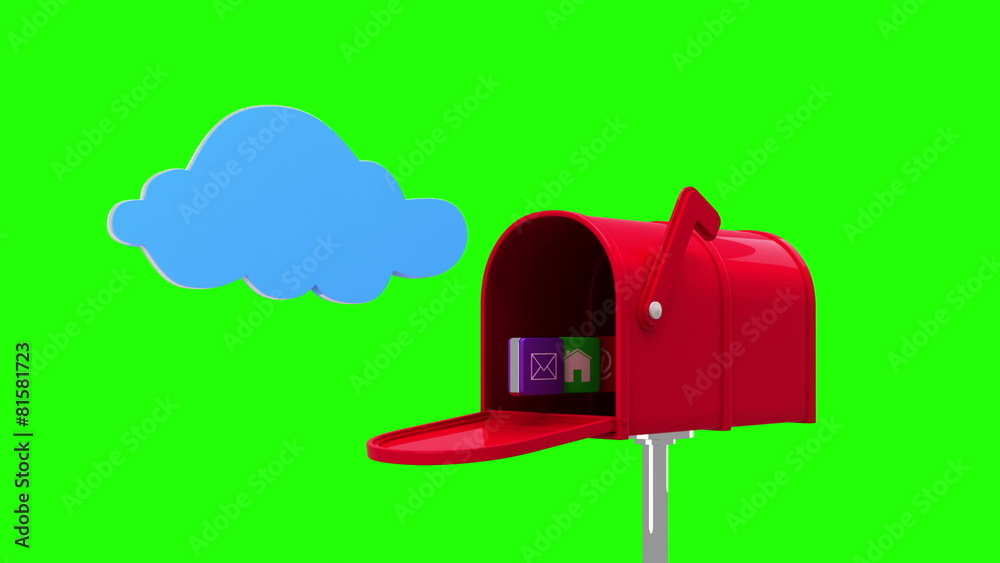 Poster internet icons in the mailbox on green background