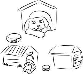 Sketch doggie in doghouse set