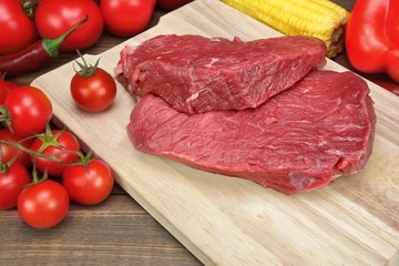 Raw Beef Steak And Vegetables Close-Up