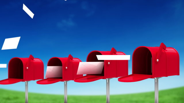 Letters coming out of the mailboxes on sky background
