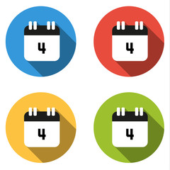 Collection of 4 isolated flat buttons (icons) for number 4