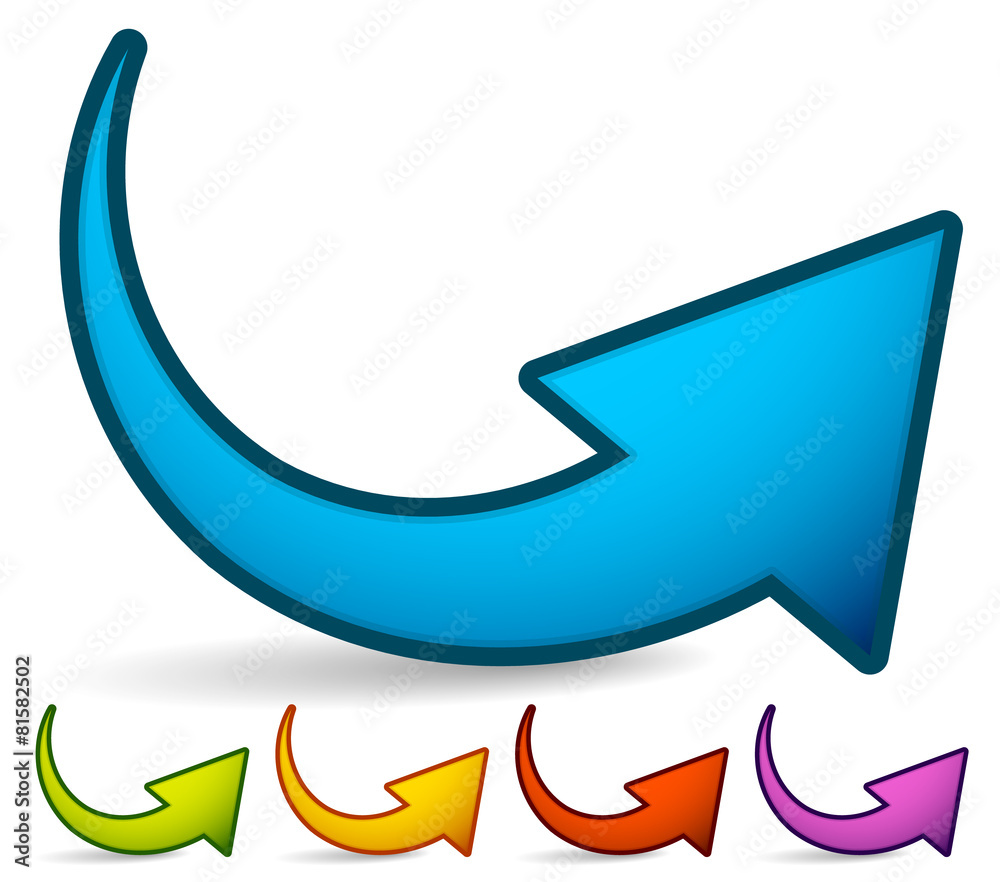 Poster curved, bent colorful vector arrow elements isolated on white. e