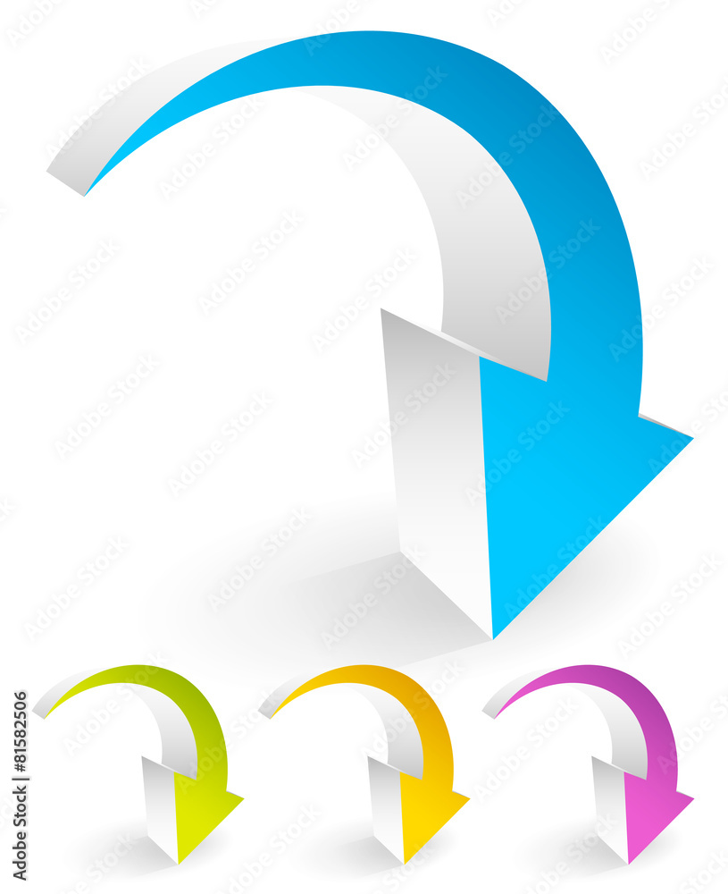 Poster curved, bent colorful vector arrow elements isolated on white. e