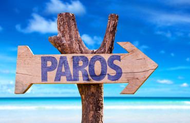 Paros wooden sign with beach background