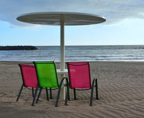 Chairs on the beach.