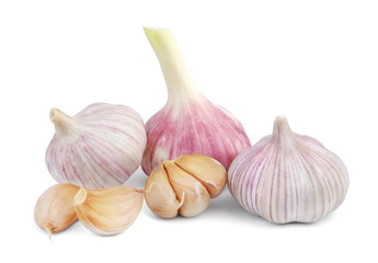 Heads young and mature garlic, and raw cloves of garlic.