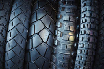 Naklejka premium Motorcycle tires, stylized toning image.