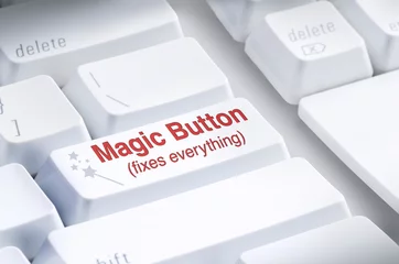 Deurstickers Magic Button on computer keyboard which claims to Fix Everything © Michael O'Keene