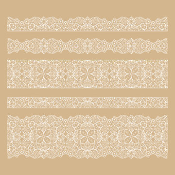 Fototapeta Set of seamless lace borders with transparent background