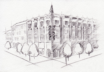Monochrome scheme drawing building isolated