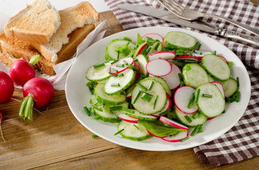 Salad with radish and cucumbers.