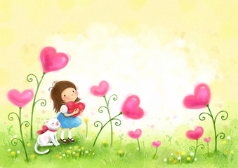 여자아이와 고양이