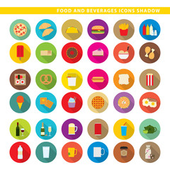 Food and beverages icons shadow.