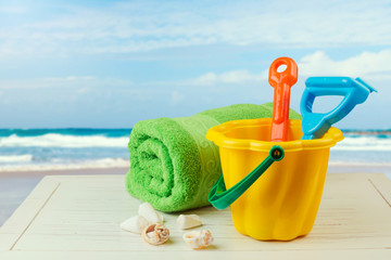 Children bucket and spade for relaxing day on the beach © maglara