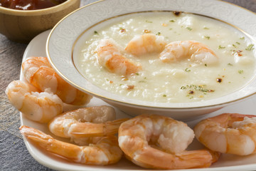 Potato soup with shrimps.