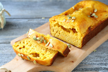 sweet pound cake on a cutting board