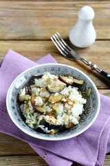 Delicious rice with mushrooms and eggplant