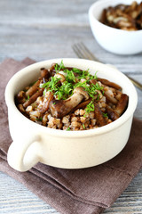 Russian buckwheat with mushrooms in a bowl