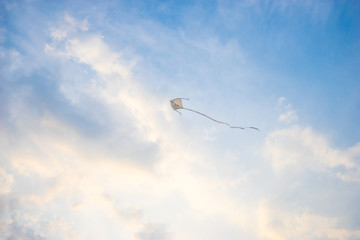 Kite flying high in the wind.