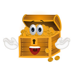 Fototapeta premium Funny treasure chest cartoon illustration comic hands