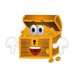 Fototapeta premium Funny treasure chest cartoon illustration comic hands