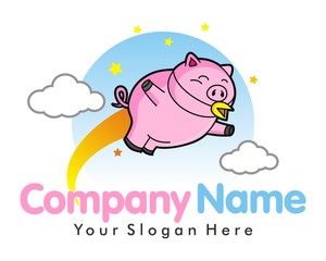 pig hog fly cloud image logo vector