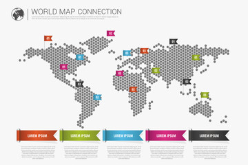 Colorful modern infographic world map connection concept. Vector