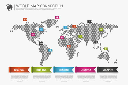 Colorful modern infographic world map connection concept. Vector