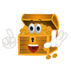 Naklejka premium Funny treasure chest cartoon illustration comic hands