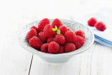 Bowl of juicy raspberries