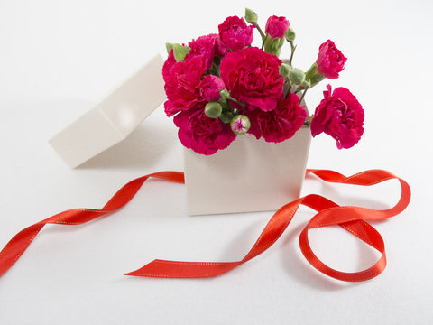 母の日の赤いカーネーションとリボン