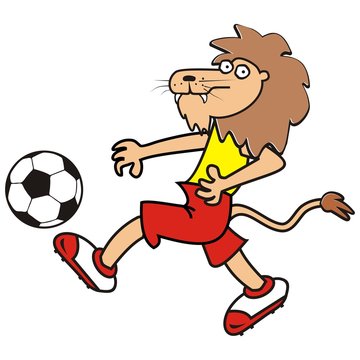 lion and ball, humorous vector illustration