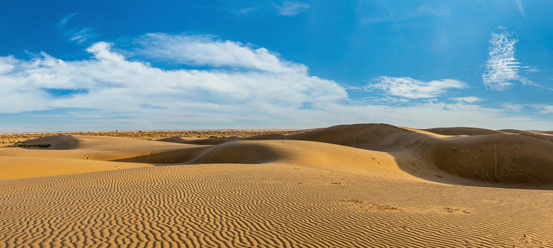 Panorama of dunes in Thar Desert, Rajasthan, India