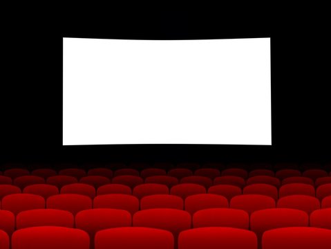 Blank cinema screen with empty seats