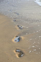 Feet walking on the beach