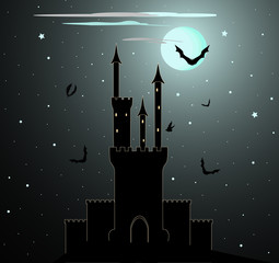 Halloween vector background with Dracula castle