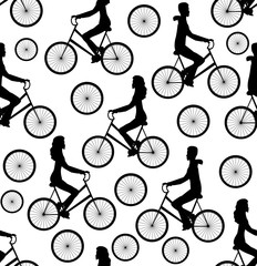 Vector seamless pattern with men and women riding bicycles
