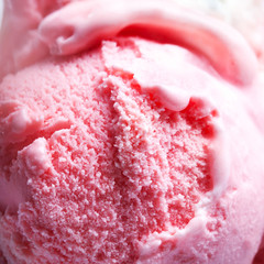 Strawberry Ice Cream Macro. Beautiful Ice-Cream Balls close up.