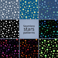 Fototapeta na wymiar Set of 8 seamless stars patterns