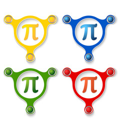 four abstract vector objects and a colored pi symbol