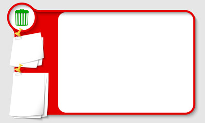 Blue abstract frame for your text with trashcan and  papers for