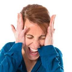 Fototapeta premium frustrated woman over white background