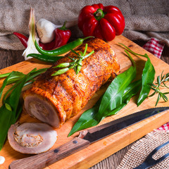 meat roulade with bear allium filling