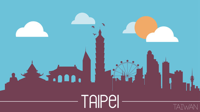 Taipei skyline silhouette flat design vector illustration