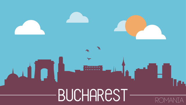 Bucharest Romania skyline silhouette flat design vector
