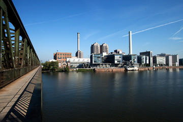 Fototapeta premium Frankfurt am Main, bridge, river, skyline, harbor