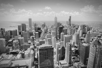 Chicago skyline. Black and white photo.