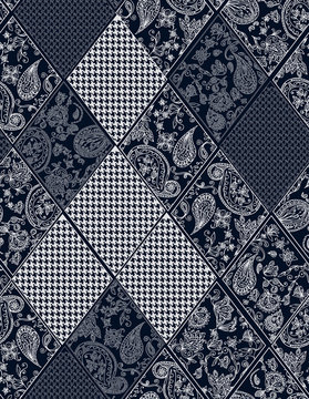 Seamless background lace, paisley and pied-de-poule, houndstooth